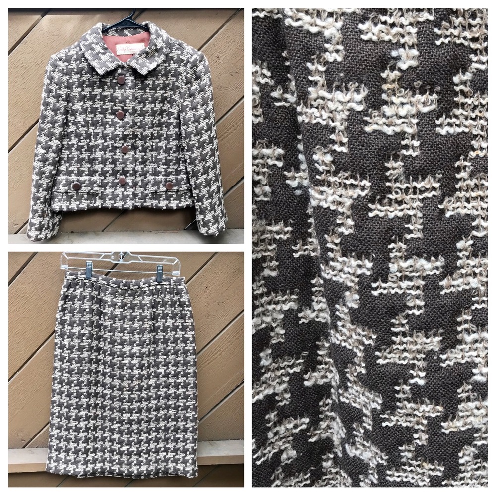 Vintage 50s 60s Houndstooth Wool Skirt Suit Set